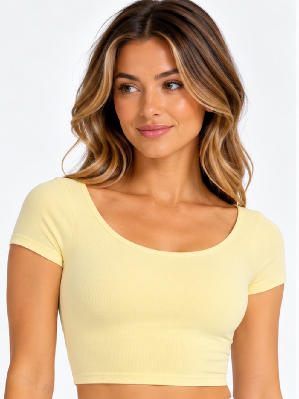 JoyLab Elfin Yellow Scoop Neck Crop Top with Built in Bra NWT Medium